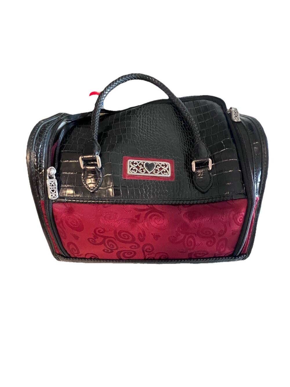 Vintage Brighton Red Black Heart Cosmetic Travel Luggage Leather Case Carry On